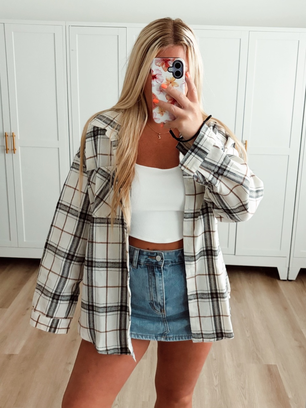 White black and brown flannnel